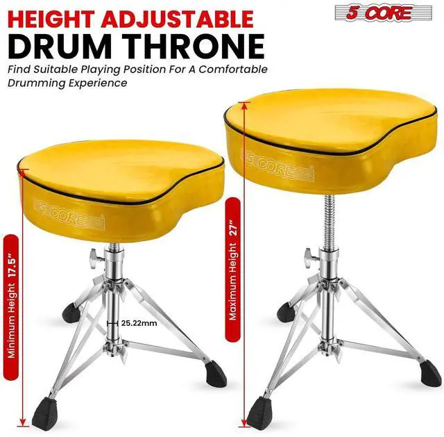 Alt view image 3 of 7 - 5 Core Drum Throne Padded Guitar Stool Adjustable Heavy Duty Music Chair Seat Universal for Adults & Kids with Anti Slip Rubber Feet - DS CH YLW SDL HD