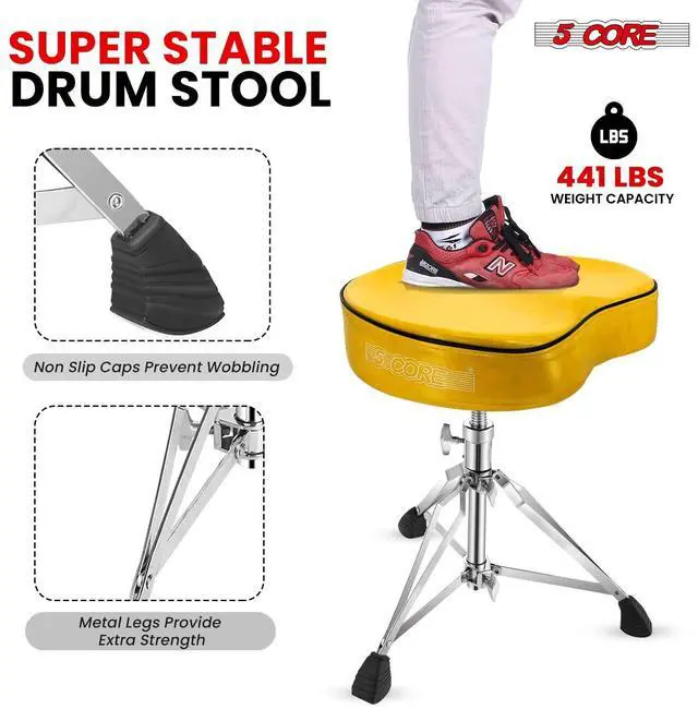 Alt view image 5 of 7 - 5 Core Drum Throne Padded Guitar Stool Adjustable Heavy Duty Music Chair Seat Universal for Adults & Kids with Anti Slip Rubber Feet - DS CH YLW SDL HD