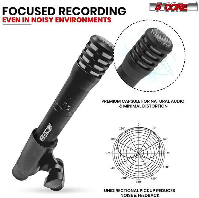 Alt view image 4 of 7 - 5 Core Professional Instrument Microphone Pencil Mic Condenser Cardioid Unidirectional Stick Microfono with Windscreen Mic Clip & Case INSTRU MIC 100 BLK
