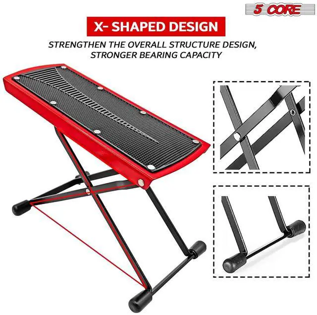 Alt view image 2 of 7 - 5 Core Guitar Foot Stool Height Adjustable Folding Leg Rest Classical Footrest