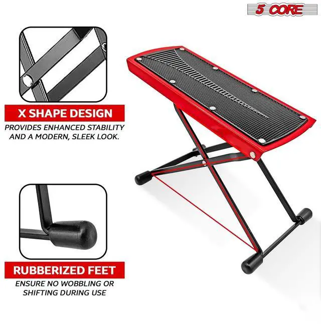 Alt view image 7 of 7 - 5 Core Guitar Foot Stool Height Adjustable Folding Leg Rest Classical Footrest