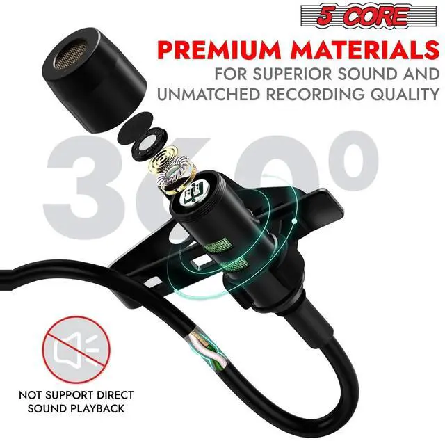 Alt view image 2 of 7 - 5 Core Professional Omnidirectional Lavalier Microphone 3.5mm Clip-On Lapel Mic for Smartphone DSLR Camera PC Interview Video Camcorders Audio Recorder 5 Core CM MOB 2M