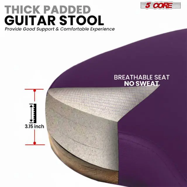 Alt view image 2 of 7 - 5Core Guitar Stool 3.15" Padded Chair w Backrest Foldable Music Seat Built in Foot Rest Guitar Stand
