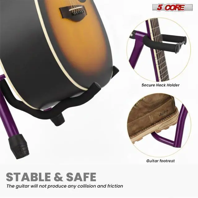 Alt view image 3 of 7 - 5Core Guitar Stool 3.15" Padded Chair w Backrest Foldable Music Seat Built in Foot Rest Guitar Stand