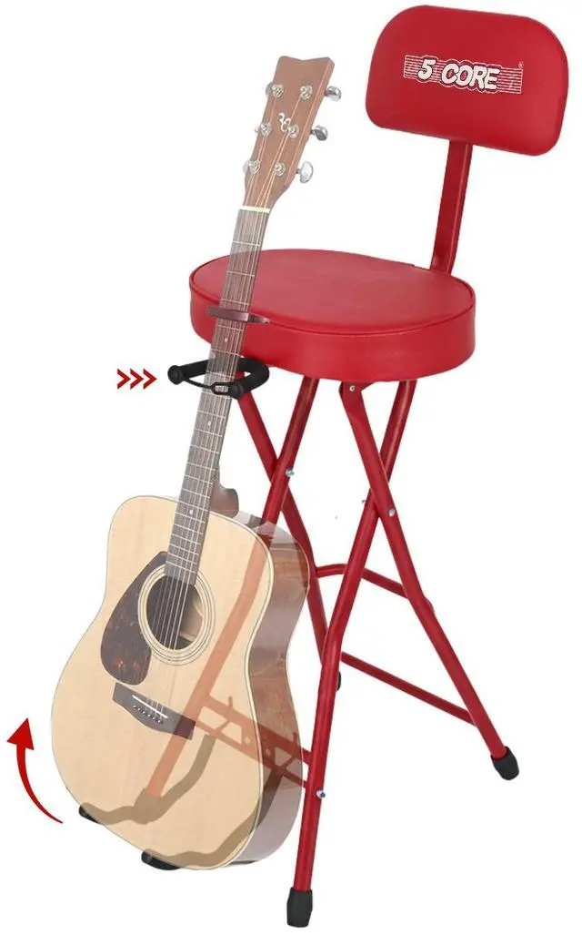 Main image of 5Core Guitar Stool 3.15" Padded Chair w Backrest Foldable Music Seat Built in Foot Rest Guitar Stand