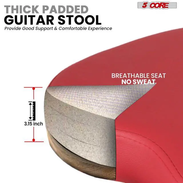 Alt view image 3 of 7 - 5Core Guitar Stool 3.15" Padded Chair w Backrest Foldable Music Seat Built in Foot Rest Guitar Stand