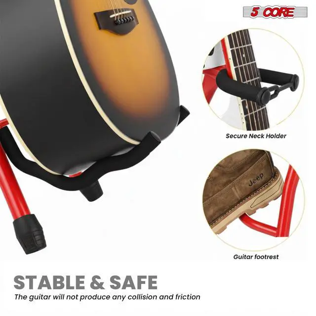 Alt view image 4 of 7 - 5Core Guitar Stool 3.15" Padded Chair w Backrest Foldable Music Seat Built in Foot Rest Guitar Stand