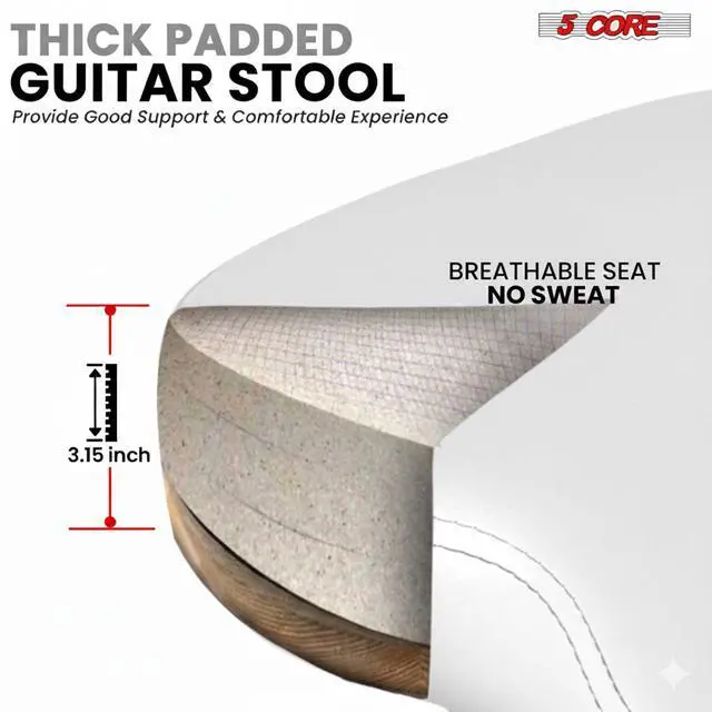 Alt view image 2 of 7 - 5Core Guitar Stool 3.15" Padded Chair w Backrest Foldable Music Seat Built in Foot Rest Guitar Stand