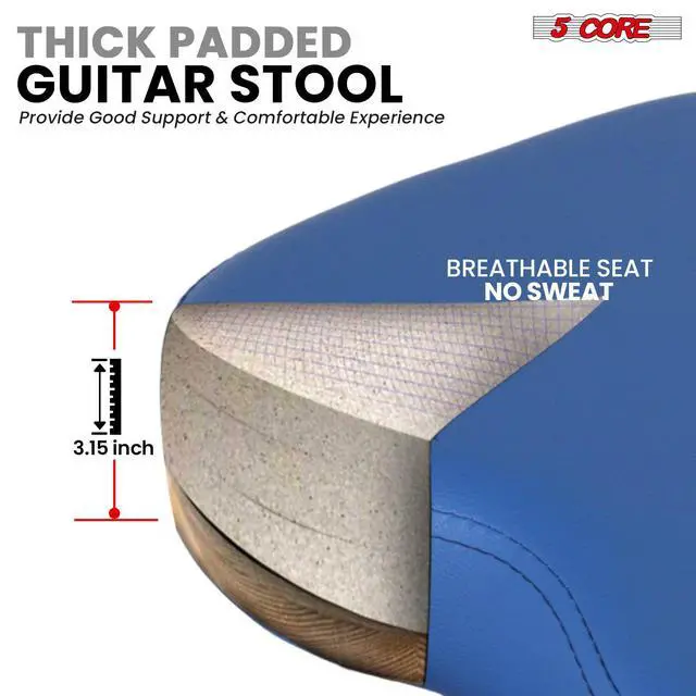Alt view image 2 of 7 - 5Core Guitar Stool 3.15" Padded Chair w Backrest Foldable Music Seat Built in Foot Rest Guitar Stand