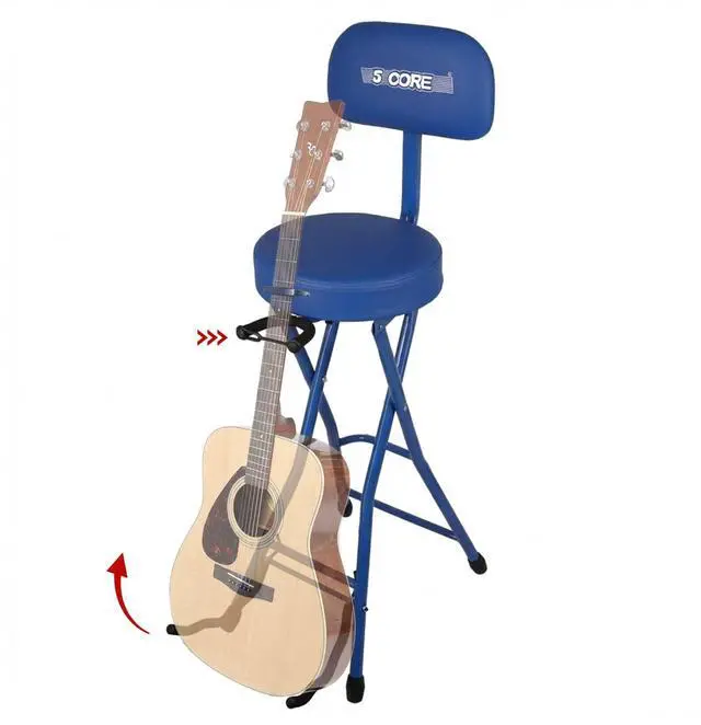 Main image of 5Core Guitar Stool 3.15" Padded Chair w Backrest Foldable Music Seat Built in Foot Rest Guitar Stand