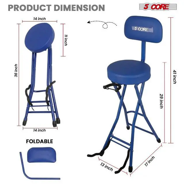 Alt view image 5 of 7 - 5Core Guitar Stool 3.15" Padded Chair w Backrest Foldable Music Seat Built in Foot Rest Guitar Stand