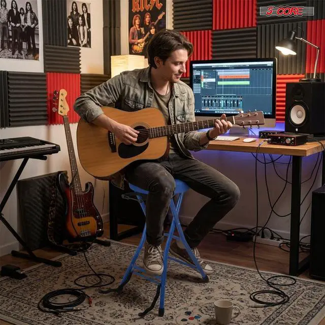 Alt view image 7 of 7 - 5Core Guitar Stool 3.15" Padded Chair w Backrest Foldable Music Seat Built in Foot Rest Guitar Stand