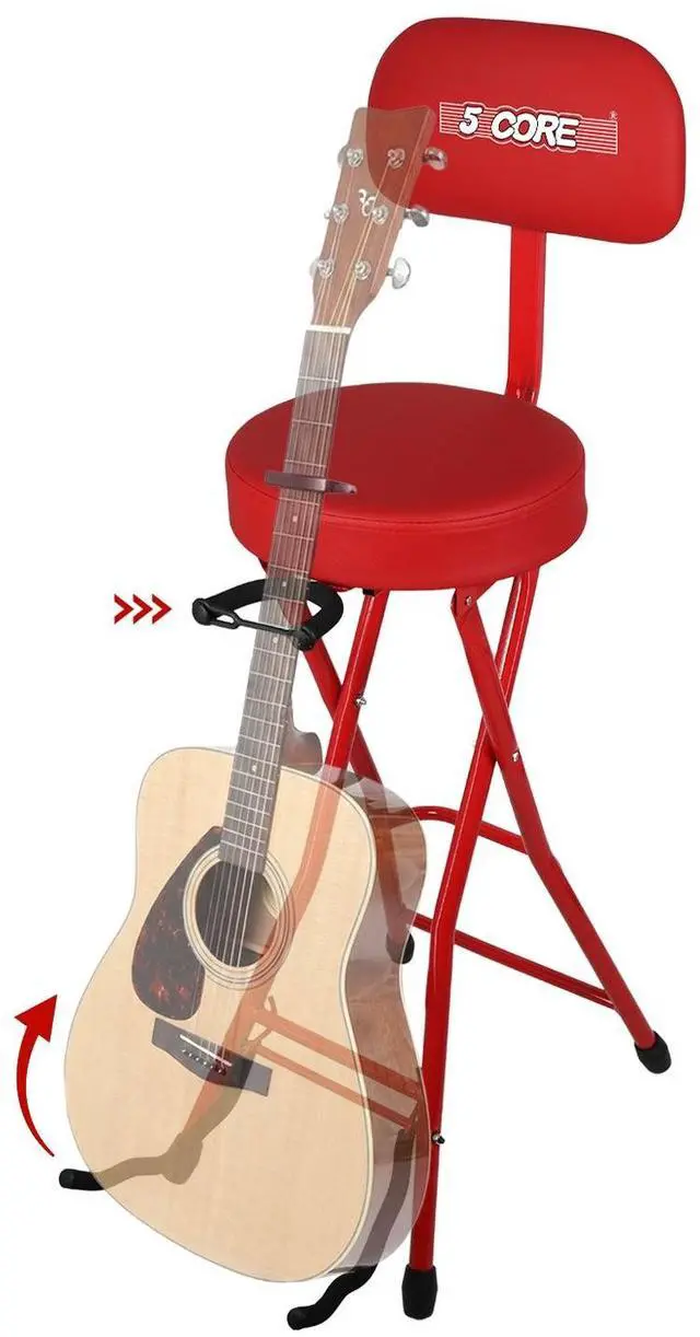 Main image of 5Core Guitar Stool 3.15" Padded Chair w Backrest Foldable Music Seat Built in Foot Rest Guitar Stand