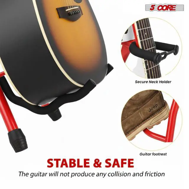 Alt view image 4 of 7 - 5Core Guitar Stool 3.15" Padded Chair w Backrest Foldable Music Seat Built in Foot Rest Guitar Stand