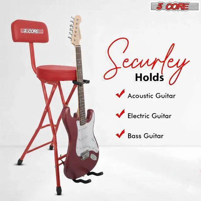 Alt view image 7 of 7 - 5Core Guitar Stool 3.15" Padded Chair w Backrest Foldable Music Seat Built in Foot Rest Guitar Stand