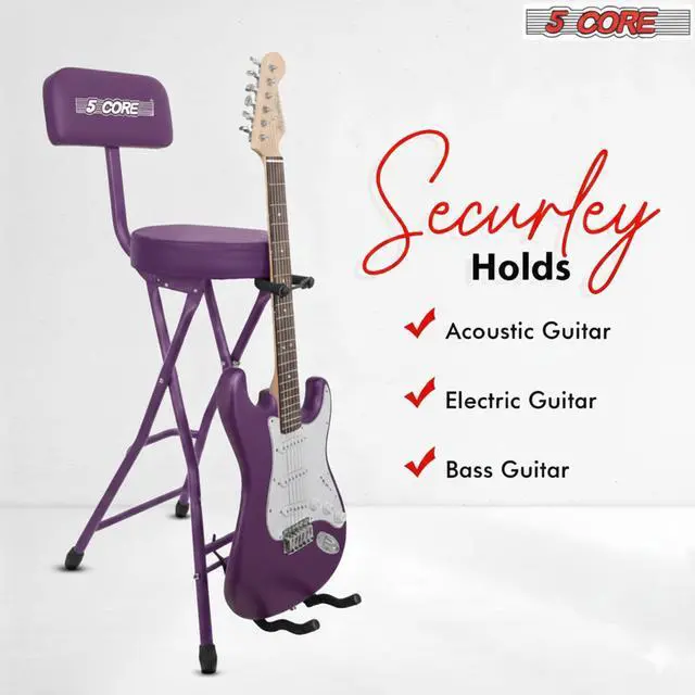 Alt view image 7 of 7 - 5Core Guitar Stool 3.15" Padded Chair w Backrest Foldable Music Seat Built in Foot Rest Guitar Stand