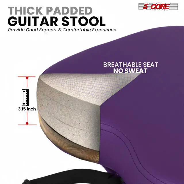 Alt view image 2 of 7 - 5Core Guitar Stool 3.15" Padded Chair Foldable Heavy Duty Music Seat Built in Foot Rest Guitar Stand