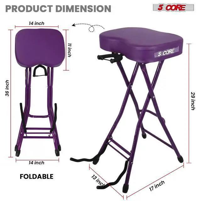 Alt view image 5 of 7 - 5Core Guitar Stool 3.15" Padded Chair Foldable Heavy Duty Music Seat Built in Foot Rest Guitar Stand
