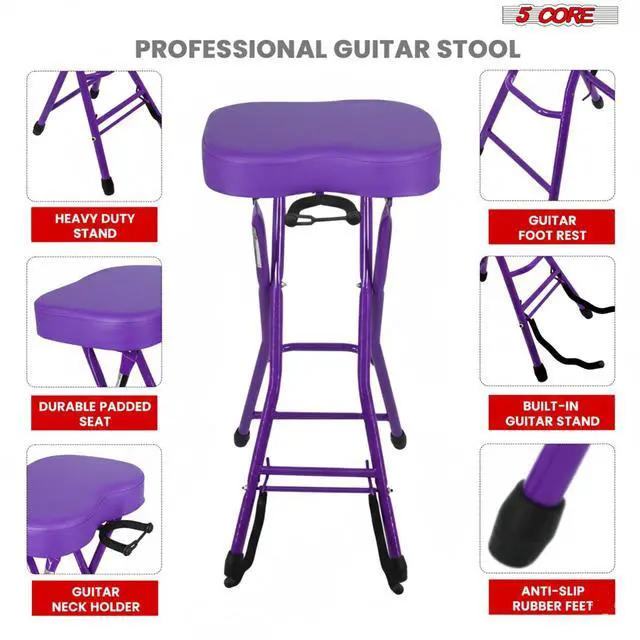 Alt view image 6 of 7 - 5Core Guitar Stool 3.15" Padded Chair Foldable Heavy Duty Music Seat Built in Foot Rest Guitar Stand