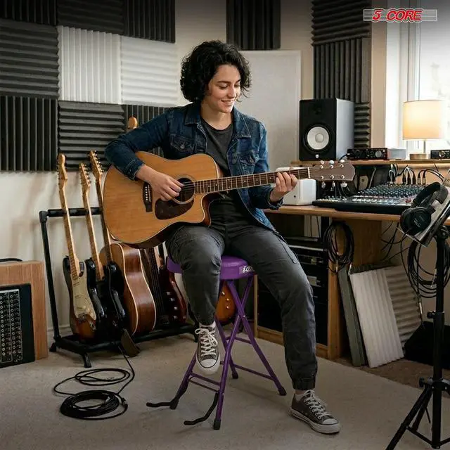 Alt view image 7 of 7 - 5Core Guitar Stool 3.15" Padded Chair Foldable Heavy Duty Music Seat Built in Foot Rest Guitar Stand