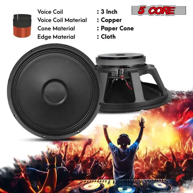 Alt view image 6 of 7 - 5 Core 15 Inch Subwoofer Speaker 1500W Peak 8 Ohm Full Range Replacement DJ Sub Woofer