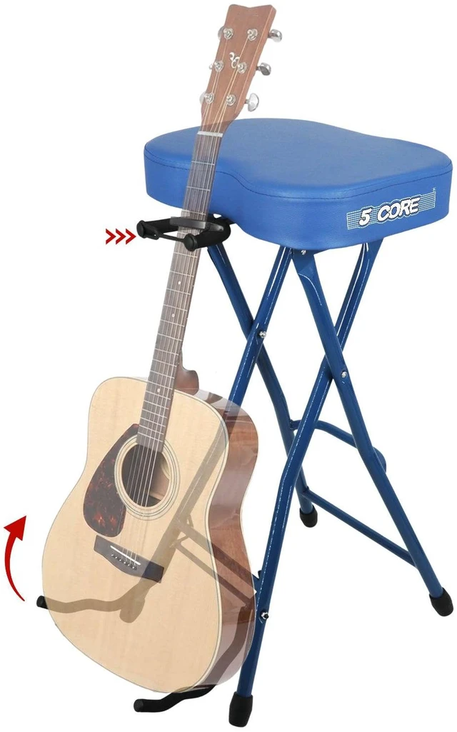 Main image of 5Core Guitar Stool 3.15" Padded Chair Foldable Heavy Duty Music Seat Built in Foot Rest Guitar Stand