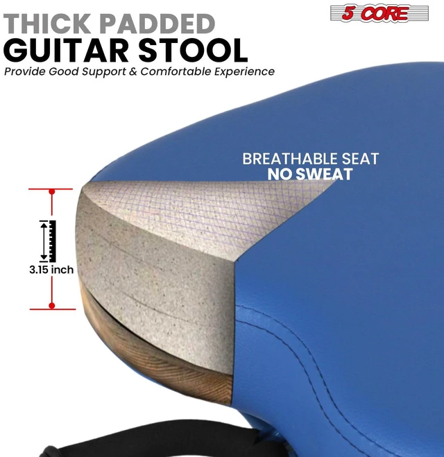 Alt view image 2 of 7 - 5Core Guitar Stool 3.15" Padded Chair Foldable Heavy Duty Music Seat Built in Foot Rest Guitar Stand