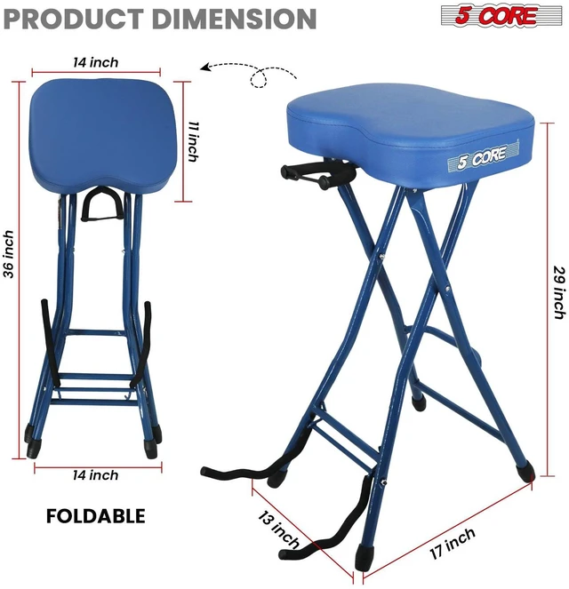 Alt view image 5 of 7 - 5Core Guitar Stool 3.15" Padded Chair Foldable Heavy Duty Music Seat Built in Foot Rest Guitar Stand