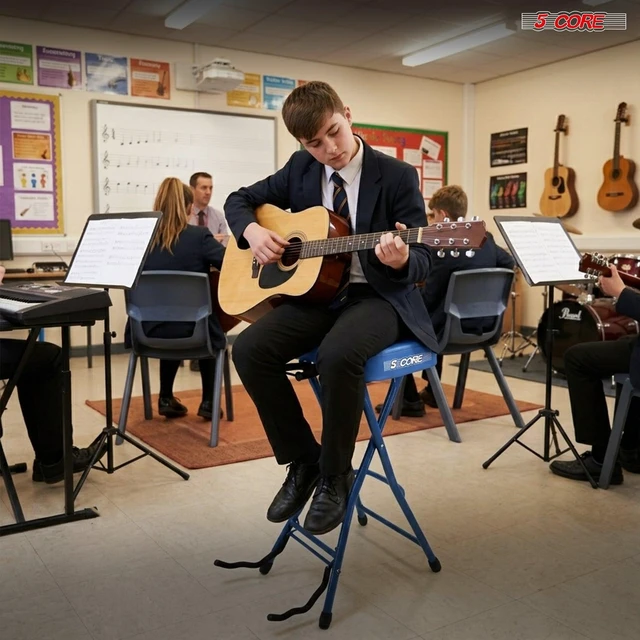 Alt view image 6 of 7 - 5Core Guitar Stool 3.15" Padded Chair Foldable Heavy Duty Music Seat Built in Foot Rest Guitar Stand