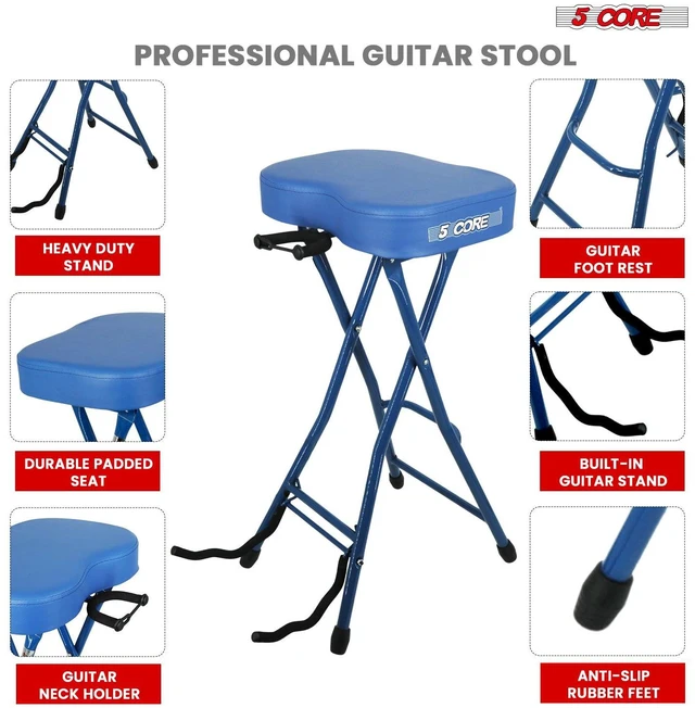 Alt view image 7 of 7 - 5Core Guitar Stool 3.15" Padded Chair Foldable Heavy Duty Music Seat Built in Foot Rest Guitar Stand