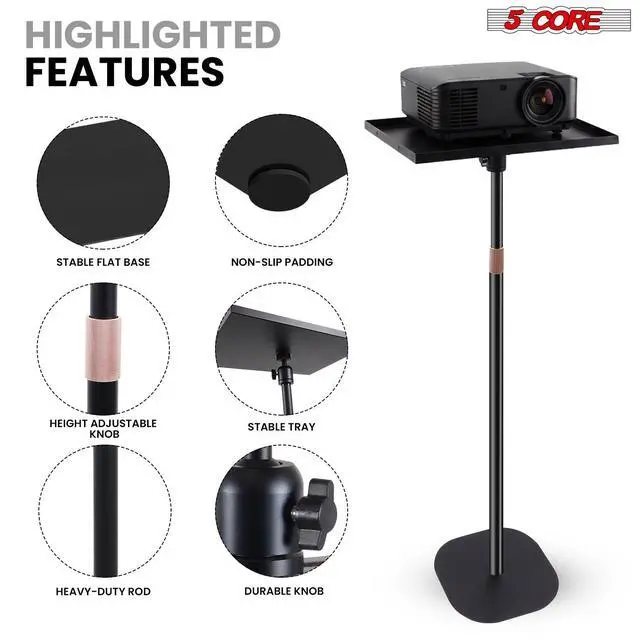 Alt view image 4 of 7 - 5 Core Projector Stand Floor Adjustable 66" Universal Projectors Support for Home Office & Studio