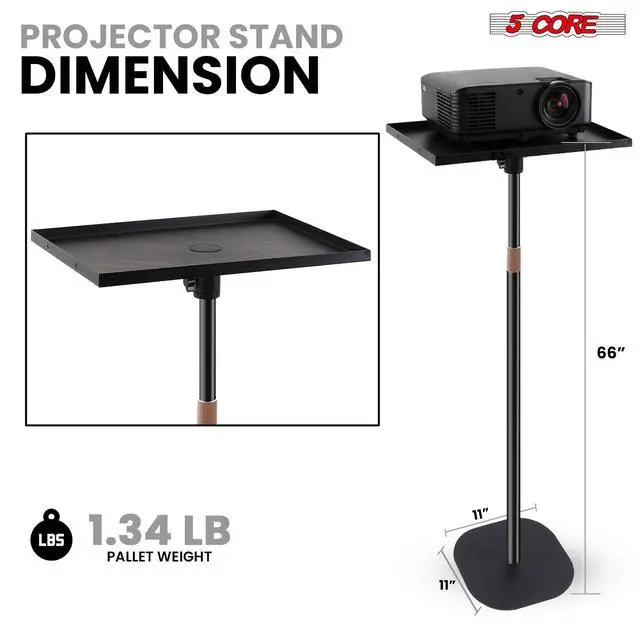 Alt view image 7 of 7 - 5 Core Projector Stand Floor Adjustable 66" Universal Projectors Support for Home Office & Studio