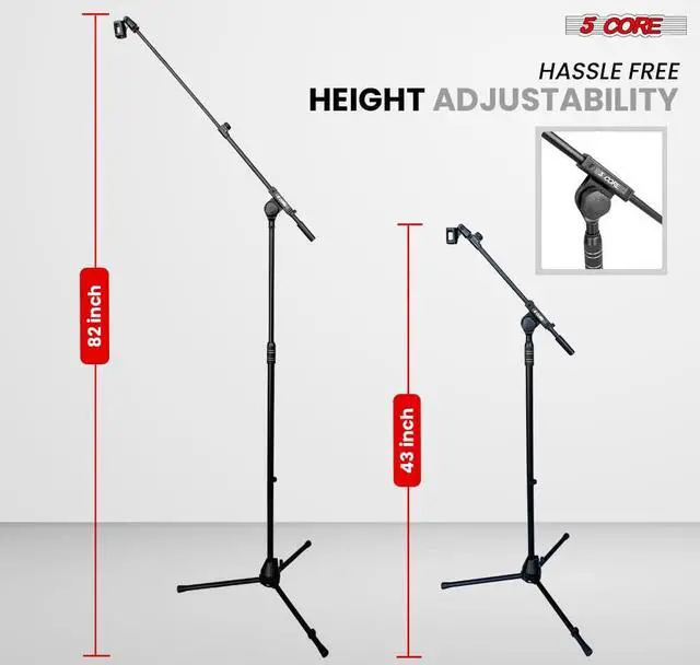 Alt view image 2 of 7 - 5 Core Mic Stand Height Adjustable Universal Microphone Stands Floor w 180° Rotating Extending Telescoping Boom Arm Knob Tension Lock Mechanism for On Stage Home Studio Black - TBMS 80 HD