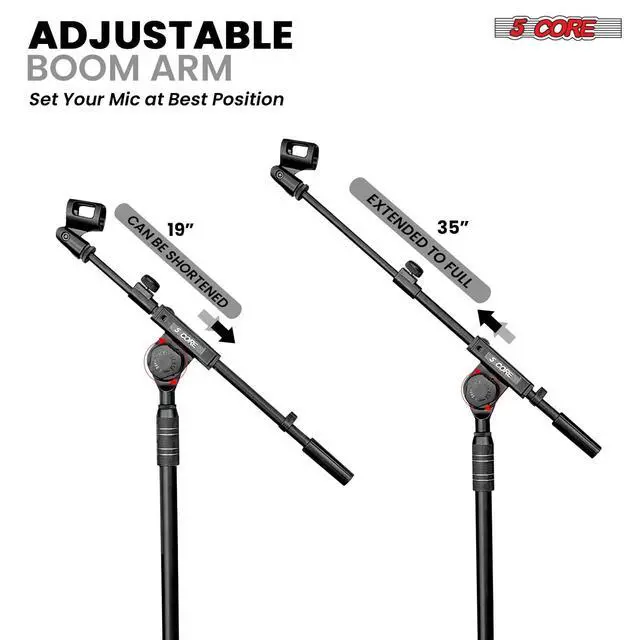 Alt view image 3 of 7 - 5 Core Mic Stand Height Adjustable Universal Microphone Stands Floor w 180° Rotating Extending Telescoping Boom Arm Knob Tension Lock Mechanism for On Stage Home Studio Black - TBMS 80 HD