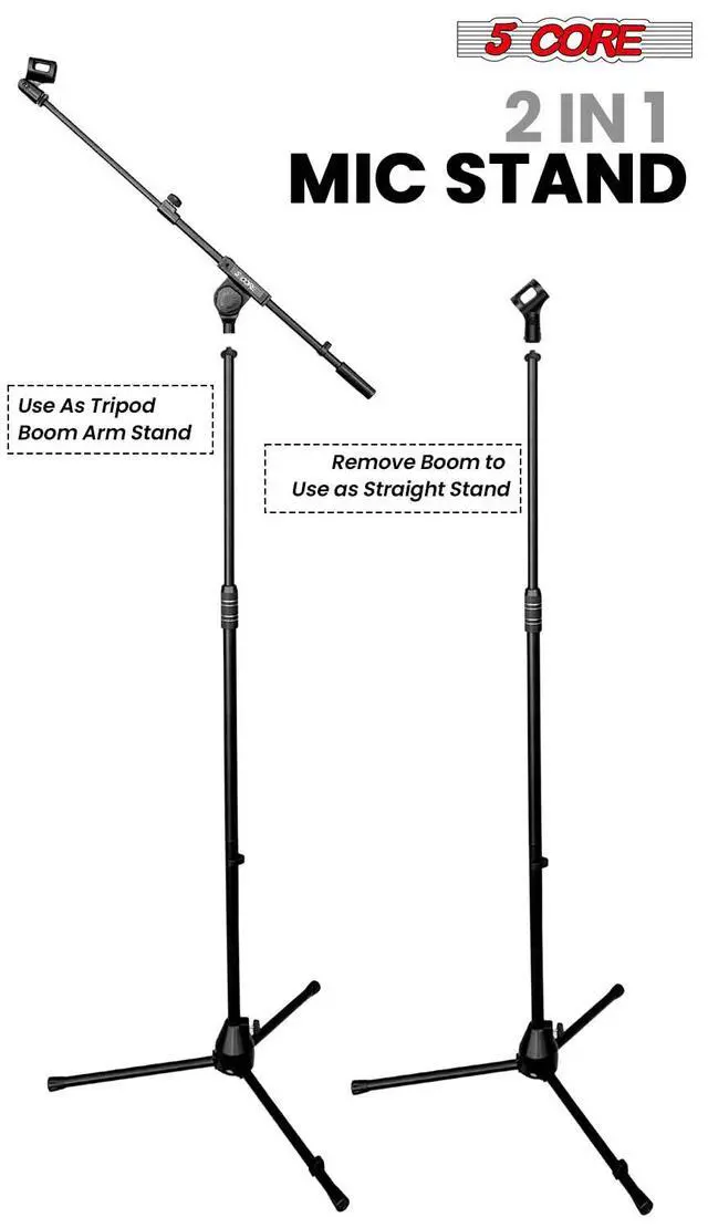 Alt view image 5 of 7 - 5 Core Mic Stand Height Adjustable Universal Microphone Stands Floor w 180° Rotating Extending Telescoping Boom Arm Knob Tension Lock Mechanism for On Stage Home Studio Black - TBMS 80 HD