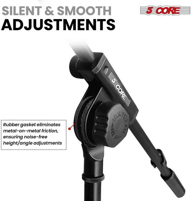 Alt view image 4 of 7 - 5 Core Mic Stand Height Adjustable Universal Microphone Stands Floor w 180° Rotating Extending Telescoping Boom Arm Knob Tension Lock Mechanism for On Stage Home Studio Black - TBMS 80 HD