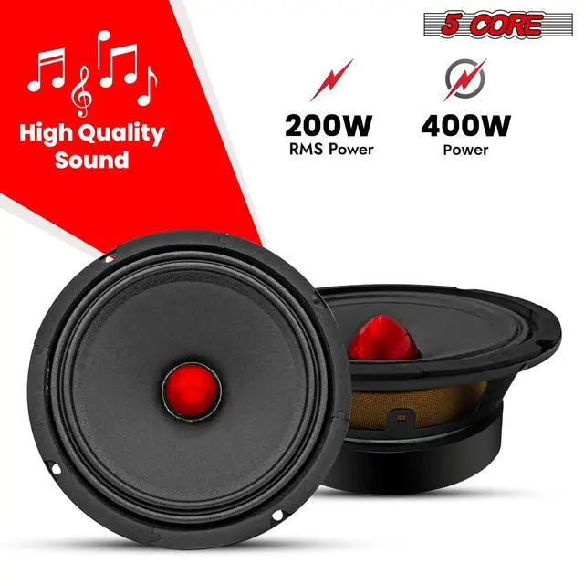 Alt view image 2 of 7 - 5 CORE 6.5 Inch Midrange Car Speakers Pair 360W 4 Ohm Pair Built in Red Aluminium Super Bullet Tweeters DJ PRO Audio Stereo Subwoofer for Car or Truck - MR 6.5 BLT R 4oHM 2PCS