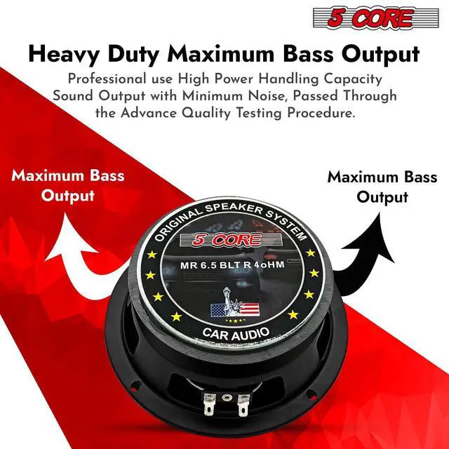 Alt view image 7 of 7 - 5 CORE 6.5 Inch Midrange Car Speakers Pair 360W 4 Ohm Pair Built in Red Aluminium Super Bullet Tweeters DJ PRO Audio Stereo Subwoofer for Car or Truck - MR 6.5 BLT R 4oHM 2PCS