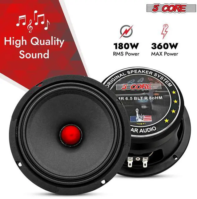 Alt view image 2 of 7 - 5 Core 6.5 Inch Midrange Door Speaker 360W Subwoofer w Aluminum Bullet 8 Sub Woofer