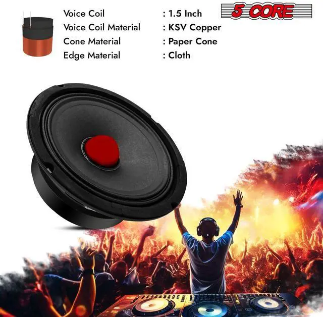 Alt view image 6 of 7 - 5 Core 6.5 Inch Midrange Door Speaker 360W Subwoofer w Aluminum Bullet 8 Sub Woofer