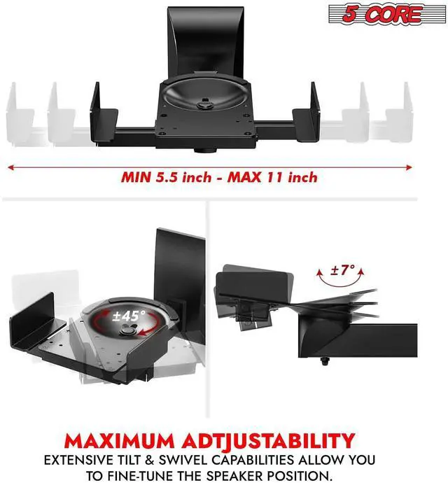 Alt view image 5 of 7 - 5 Core Speaker Wall Mount Adjustable Shelf Holder Swivel 180 Degree Bookshelf Brackets - 11 Inch Space for Speakers Pair Holds Upto - 55lbs WST 04-11 Pair