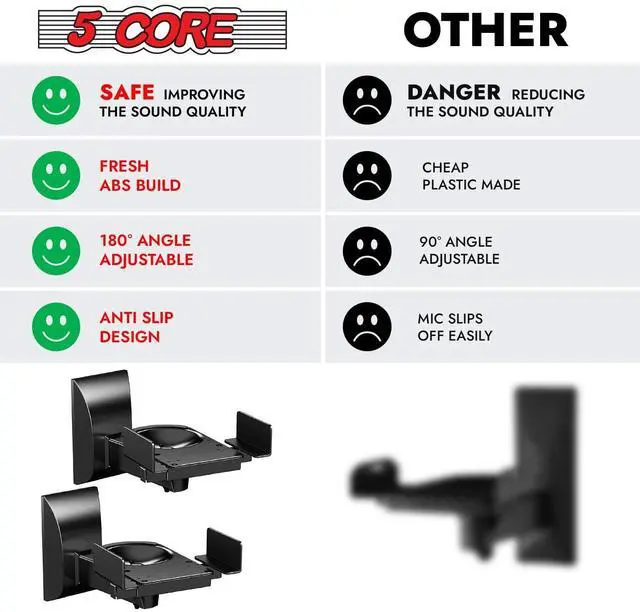 Alt view image 6 of 7 - 5 Core Speaker Wall Mount Adjustable Shelf Holder Swivel 180 Degree Bookshelf Brackets - 11 Inch Space for Speakers Pair Holds Upto - 55lbs WST 04-11 Pair