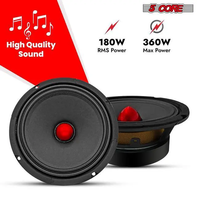 Alt view image 2 of 7 - 5 CORE 6.5 Inch Midrange Car Speakers 360W 4 Ohm Pair Built in Red Aluminium Super Bullet Tweeters DJ PRO Audio Stereo Subwoofer for Car or Truck - MR 6.5 BLT R 4oHM