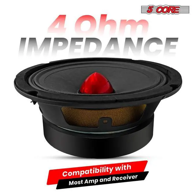 Alt view image 4 of 7 - 5 CORE 6.5 Inch Midrange Car Speakers 360W 4 Ohm Pair Built in Red Aluminium Super Bullet Tweeters DJ PRO Audio Stereo Subwoofer for Car or Truck - MR 6.5 BLT R 4oHM