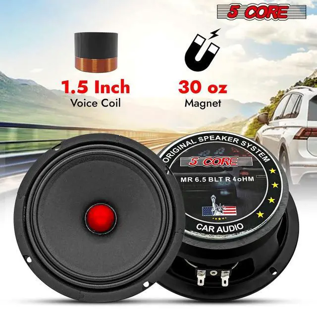 Alt view image 5 of 7 - 5 CORE 6.5 Inch Midrange Car Speakers 360W 4 Ohm Pair Built in Red Aluminium Super Bullet Tweeters DJ PRO Audio Stereo Subwoofer for Car or Truck - MR 6.5 BLT R 4oHM