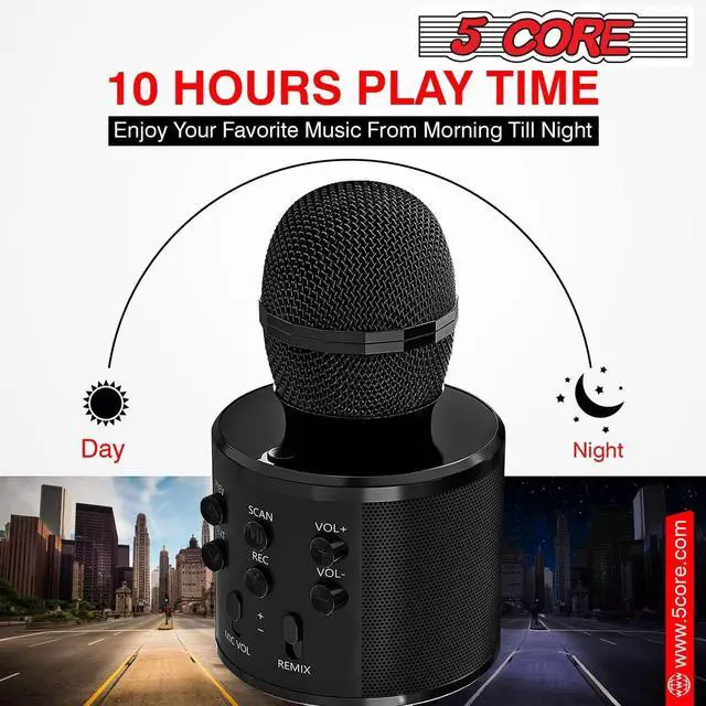 Alt view image 3 of 7 - 5 Core Inc. Karaoke Microphone Bluetooth Mic Portable Handheld Wireless Singing Machine Cordless Microfonos - WM SPK BLK