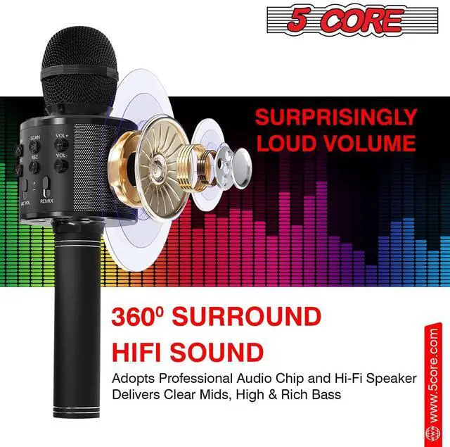 Alt view image 5 of 7 - 5 Core Inc. Karaoke Microphone Bluetooth Mic Portable Handheld Wireless Singing Machine Cordless Microfonos - WM SPK BLK