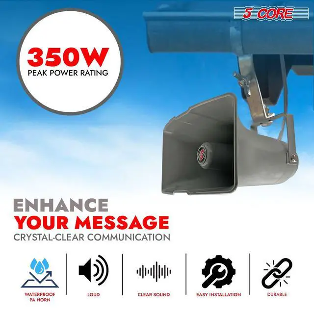 Alt view image 2 of 7 - 5 CORE 12.5 x 6.5 Inch Outdoor PA Horn Speaker Loudspeaker 35 Watt RMS Loud Sound Megaphone Driver Horn 400Hz-5KHz Frequency 8 Ohm Weatherproof Vehicle Siren - SUH-300 1Pc
