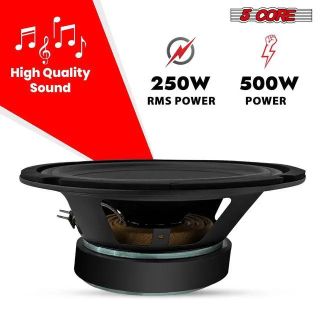 Alt view image 2 of 7 - 5 CORE 8 Inch Speaker Mid Range Bullet Pro Audio Replacement PA DJ Car Driver 2PCS Red Aluminium Bullet 500W Max 8 Ohms Audio Door Speakers for Vehicle or Truck Sound System - MR 8 BLT R 8oHM 2PCS