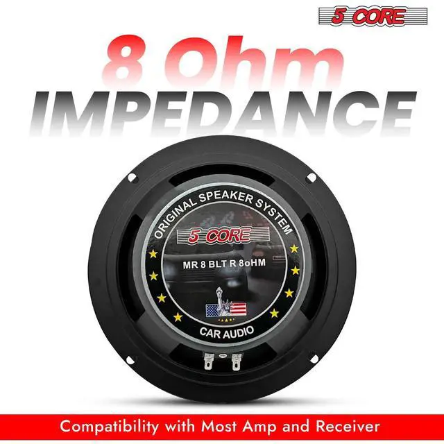 Alt view image 4 of 7 - 5 CORE 8 Inch Speaker Mid Range Bullet Pro Audio Replacement PA DJ Car Driver 2PCS Red Aluminium Bullet 500W Max 8 Ohms Audio Door Speakers for Vehicle or Truck Sound System - MR 8 BLT R 8oHM 2PCS
